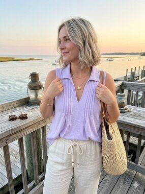 LOFT Lavender Sleeveless Pintuck Collared Flowy Blouse - Medium